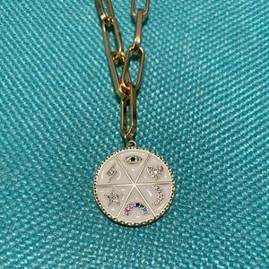 New Good Vibes Charm Gold Paperclip Chain Necklace (17-19in)